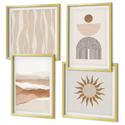 Wall art set featuring abstract landscape and geometric nature designs