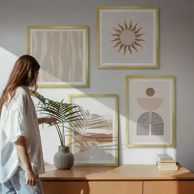 Wall art set featuring abstract landscape and geometric nature designs