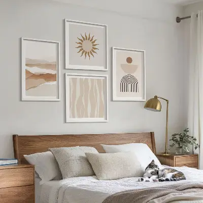 Wall art set featuring abstract landscape and geometric nature designs
