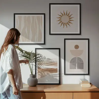 Wall art set featuring abstract landscape and geometric nature designs