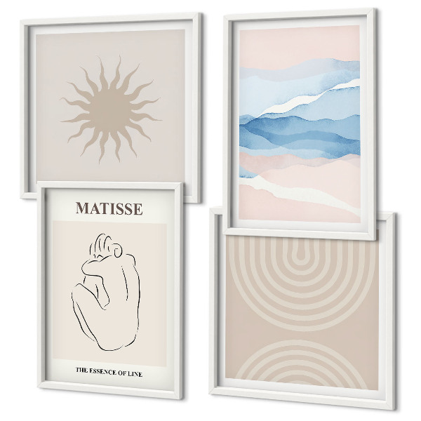 Wall art set Lines waves pastel minimalist