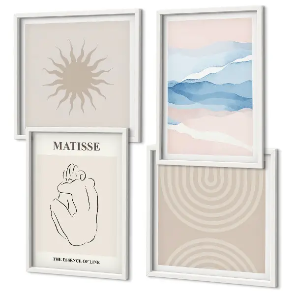 Wall art set minimalist pastel wavy lines