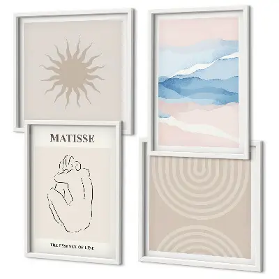 Wall art set minimalist pastel wavy lines
