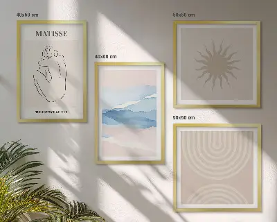Wall art set minimalist pastel wavy lines
