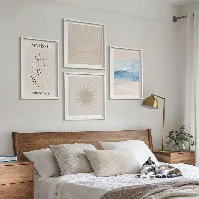 Wall art set minimalist pastel wavy lines