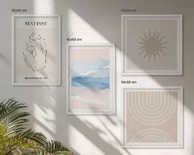 Wall art set minimalist pastel wavy lines