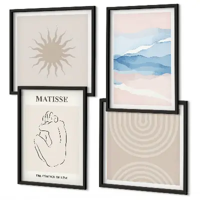 Wall art set minimalist pastel wavy lines