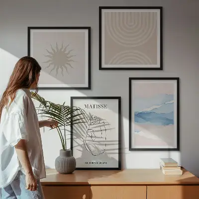 Wall art set minimalist pastel wavy lines
