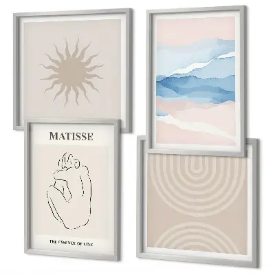 Wall art set minimalist pastel wavy lines