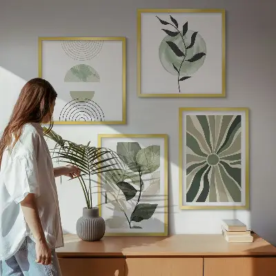 Geometric plant wall decor set multi-piece artistic wall art