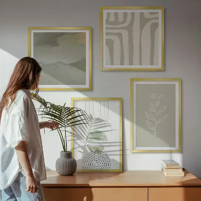 Wall art set with geometric plant patterns