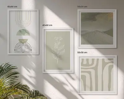 Wall art set with geometric plant patterns