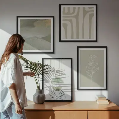 Wall art set with geometric plant patterns