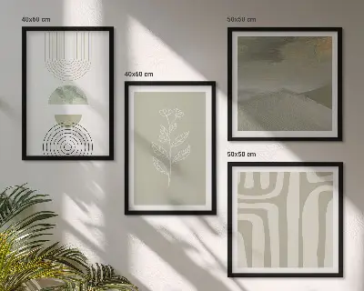 Wall art set with geometric plant patterns