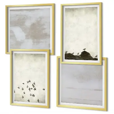 Minimalistic Birds in Flight Wall Art set of 4 pieces