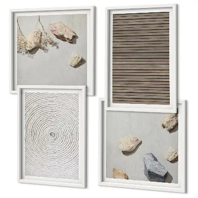 Set of 4 wall art pieces natural textures of wood and stones