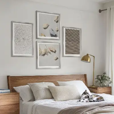 Set of 4 wall art pieces natural textures of wood and stones