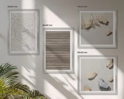 Set of 4 wall art pieces natural textures of wood and stones