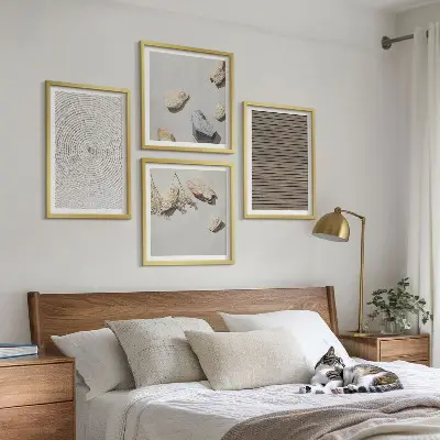 Set of 4 wall art pieces natural textures of wood and stones