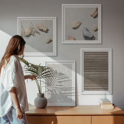 Set of 4 wall art pieces Natural textures wood stones