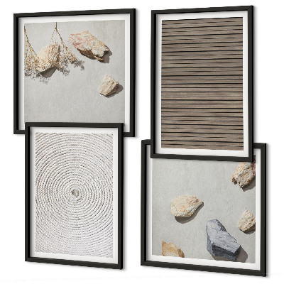 Set of 4 wall art pieces Natural textures wood stones
