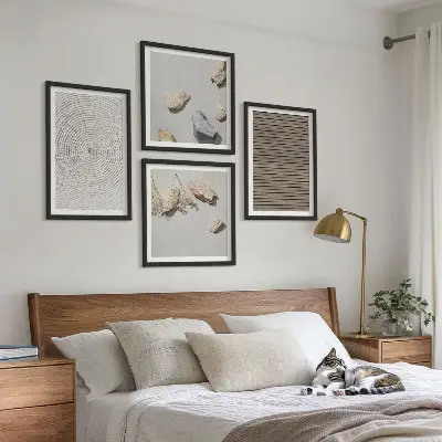 Set of 4 wall art pieces natural textures of wood and stones