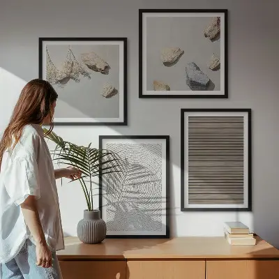 Set of 4 wall art pieces natural textures of wood and stones