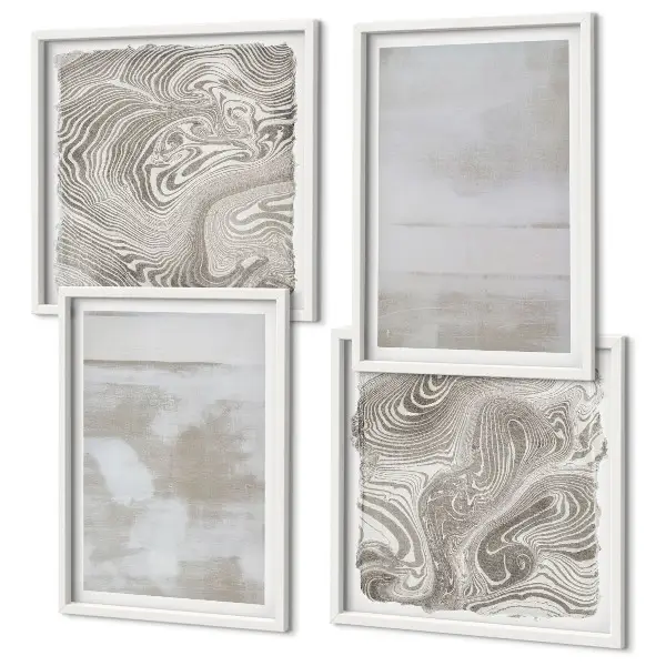 Set of 4 wall art pieces with a modern worn texture style