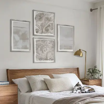 Set of 4 wall art pieces with a modern worn texture style