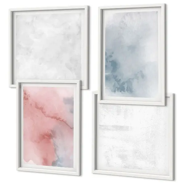 Set of 4 wall art pieces with pastel watercolor textures