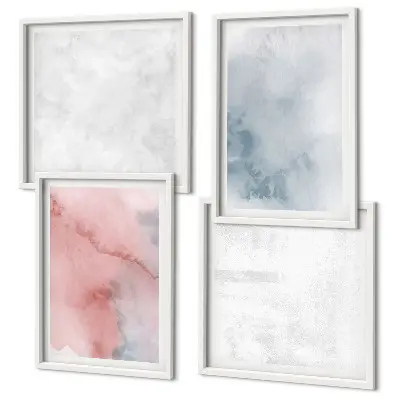 Set of 4 wall art pieces with pastel watercolor textures