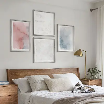 Set of 4 wall art pieces with pastel watercolor textures