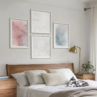 Set of 4 wall art pieces with pastel watercolor textures