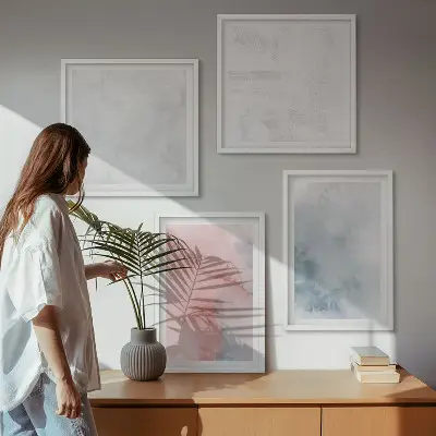 Set of 4 wall art pieces with pastel watercolor textures