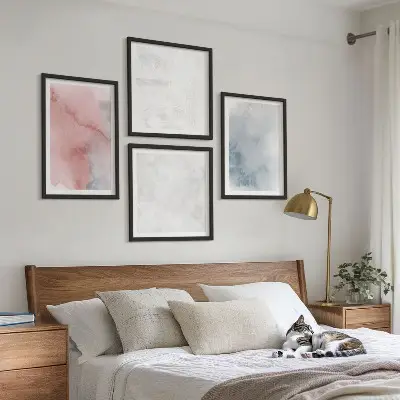 Set of 4 wall art pieces with pastel watercolor textures