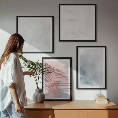 Set of 4 wall art pieces with pastel watercolor textures