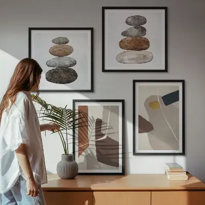 Set of 4 wall art pieces Abstract boho shapes