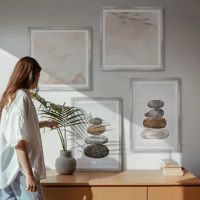 Boho stone stacks wall art set boho stone stacks painting