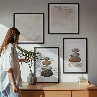 Boho stone stacks wall art set boho stone stacks painting