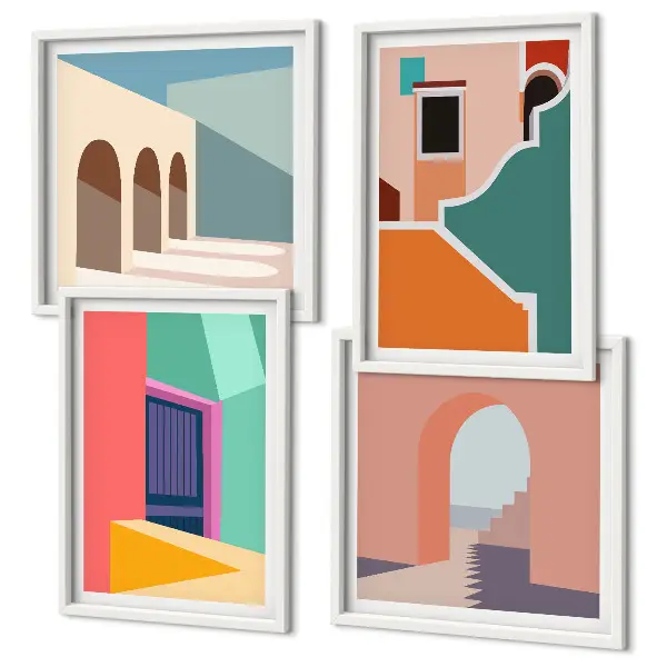 Colorful City Illustration Wall Art Set colorful city illustrations