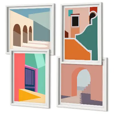 Colorful City Illustration Wall Art Set colorful city illustrations