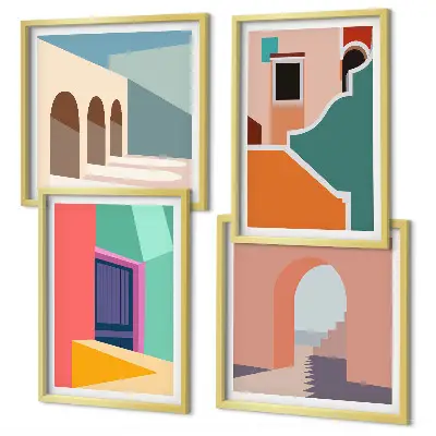 Colorful City Illustration Wall Art Set colorful city illustrations