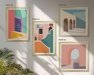 Colorful City Illustration Wall Art Set colorful city illustrations