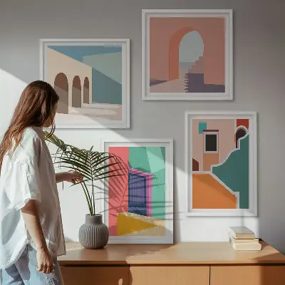Colorful City Illustration Wall Art Set colorful city illustrations