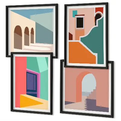 Wall art set Colorful illustrations of the city