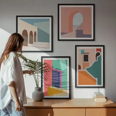 Colorful City Illustration Wall Art Set colorful city illustrations