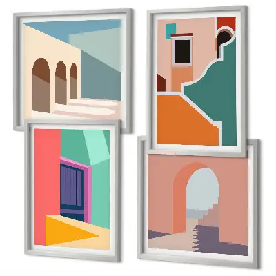 Colorful City Illustration Wall Art Set colorful city illustrations