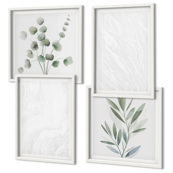 Wall art set Marble structure pastel twigs