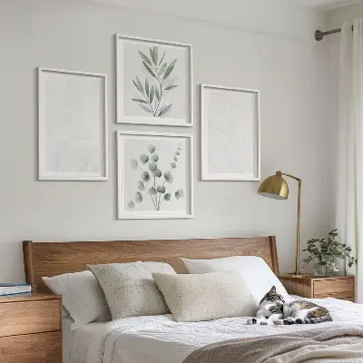 Wall art set featuring marble structure and pastel twigs