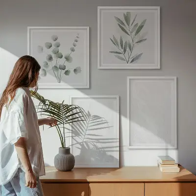 Wall art set featuring marble structure and pastel twigs
